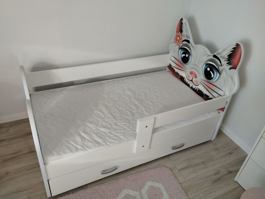 Łóżko dla dziewczynki, kotek z szufladami 140x80