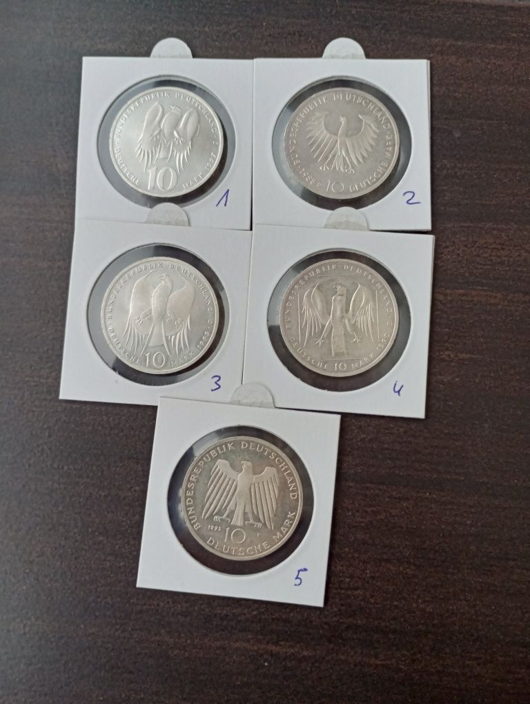 5 x 10 marek Niemcy srebro,podana cena za jedną monetę