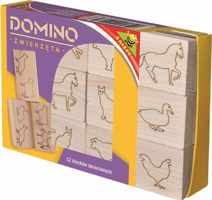 NOWE Klocki Drewniane 12 DOMINO EDUKACYJNE od 1 roku życia - Zwierzaki