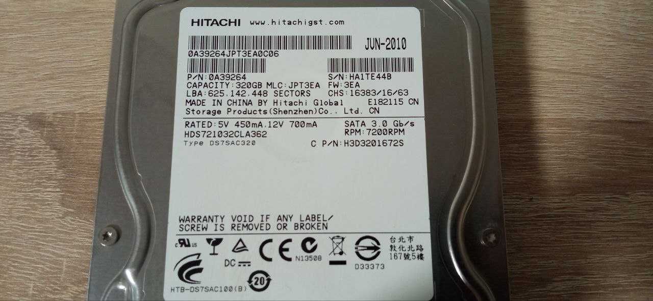 Жесткий диск Hitachi/ 3.5 - 320Gb 0a39264jpt3ea0c06 (имеются тесты)