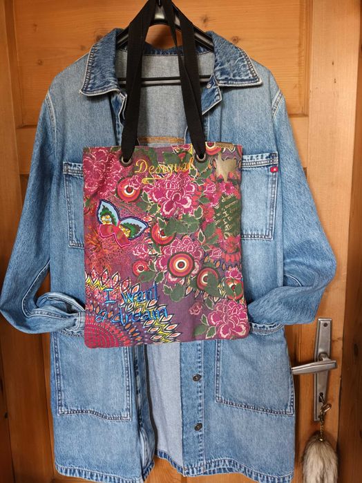 DESIGUAL kolorowa torebka shopper napisy cekiny haft Hippie Boho