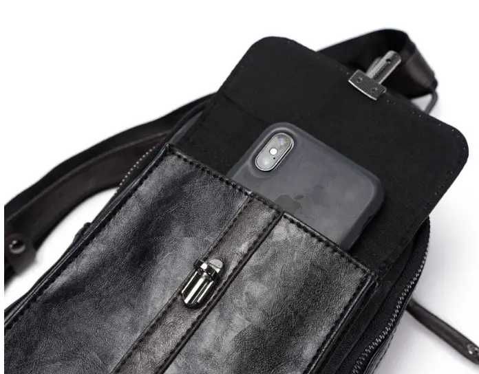 Мужская кожаная бананка модная сумка ранец портфель на грудь на плечо