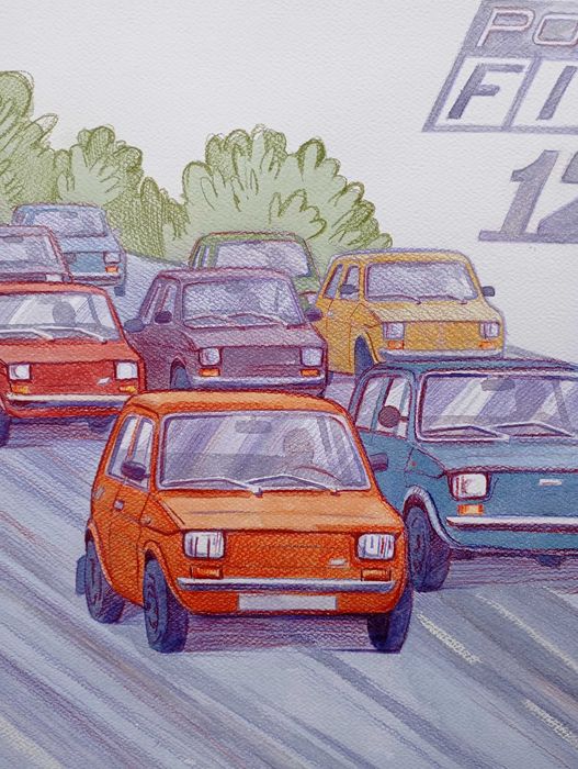 Obraz Fiat 126 p Maluch PRL ręcznie malowany format B2