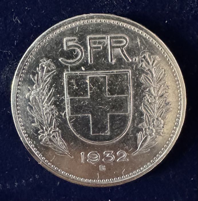 5 Francos suíços antigos em prata 1932
