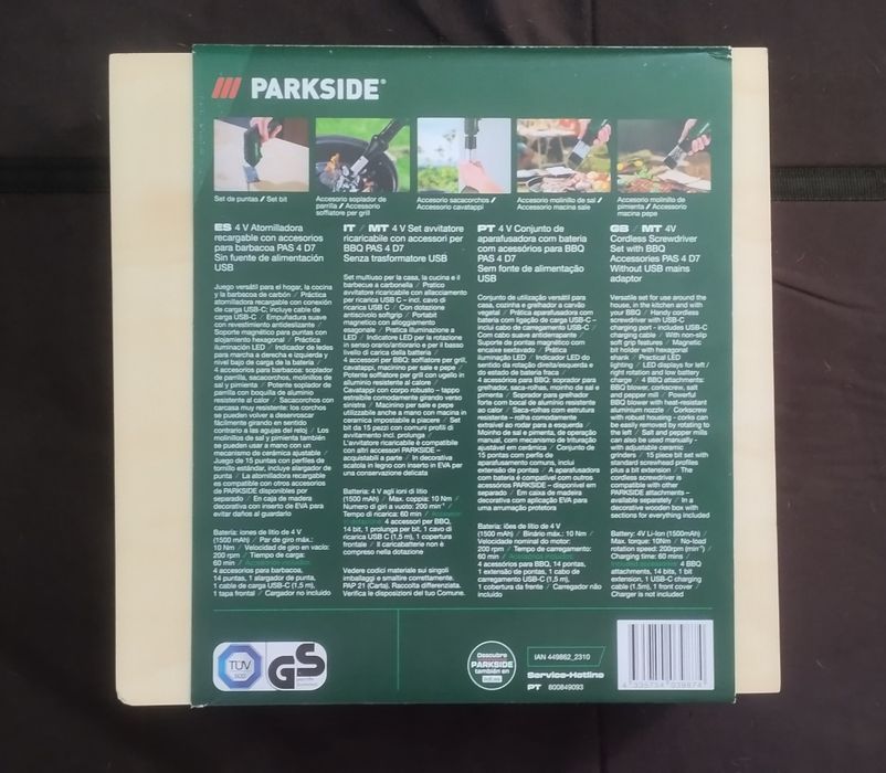 Conjunto de aparafusadora Parkside com acessórios para BBQ