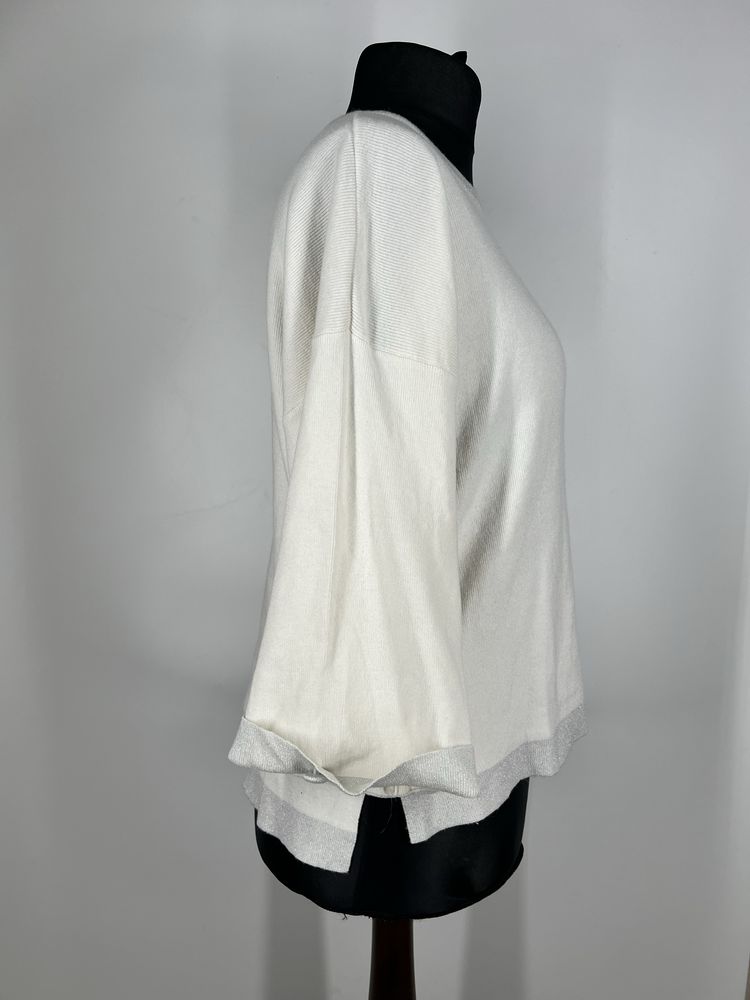 Elegancki bialo srebrny sweter/bluzka szerokie rekawy. 3/4