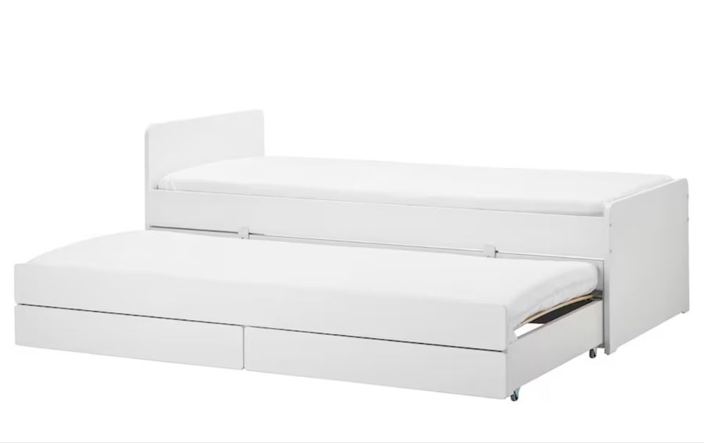Cama individual c/cama-gaveta + arrumação, branco, 90x200 cm