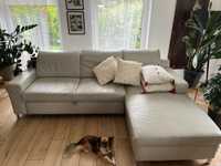 Sofa skóra naturalna z funkcją spania oraz skrzynią na pościel