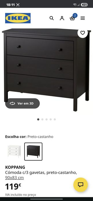 Cómoda com 3 gavetas Nova e montada,  do IKEA
Cómoda c/3 gavetas, pret