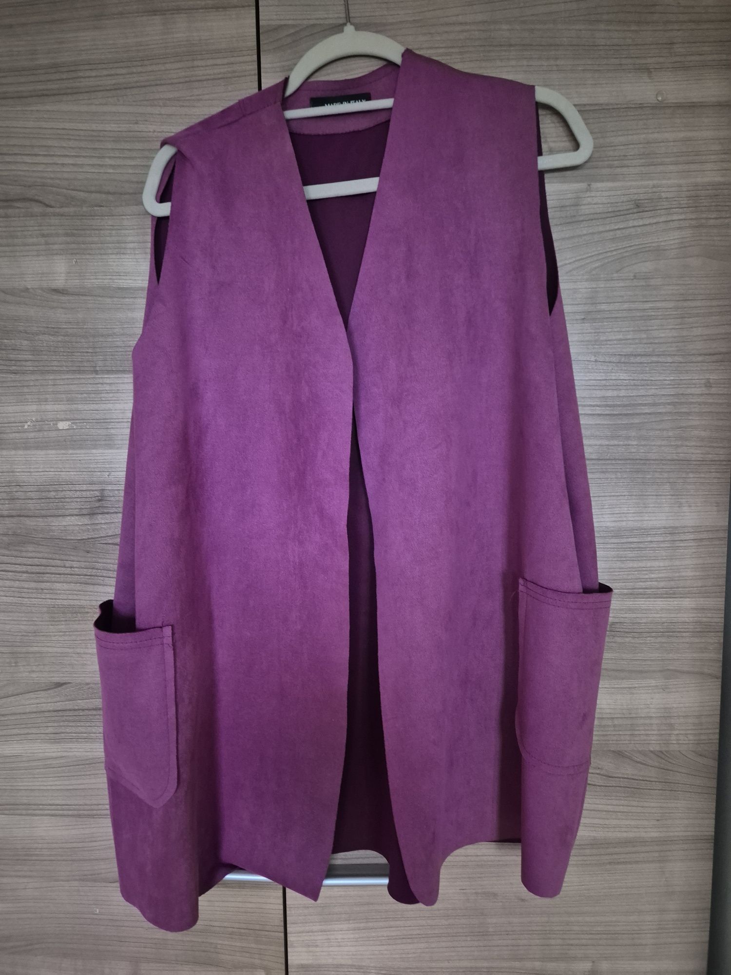 Śliwkowa luźna kamizelka/narzutka, Made In Italy,r.XL/2XL