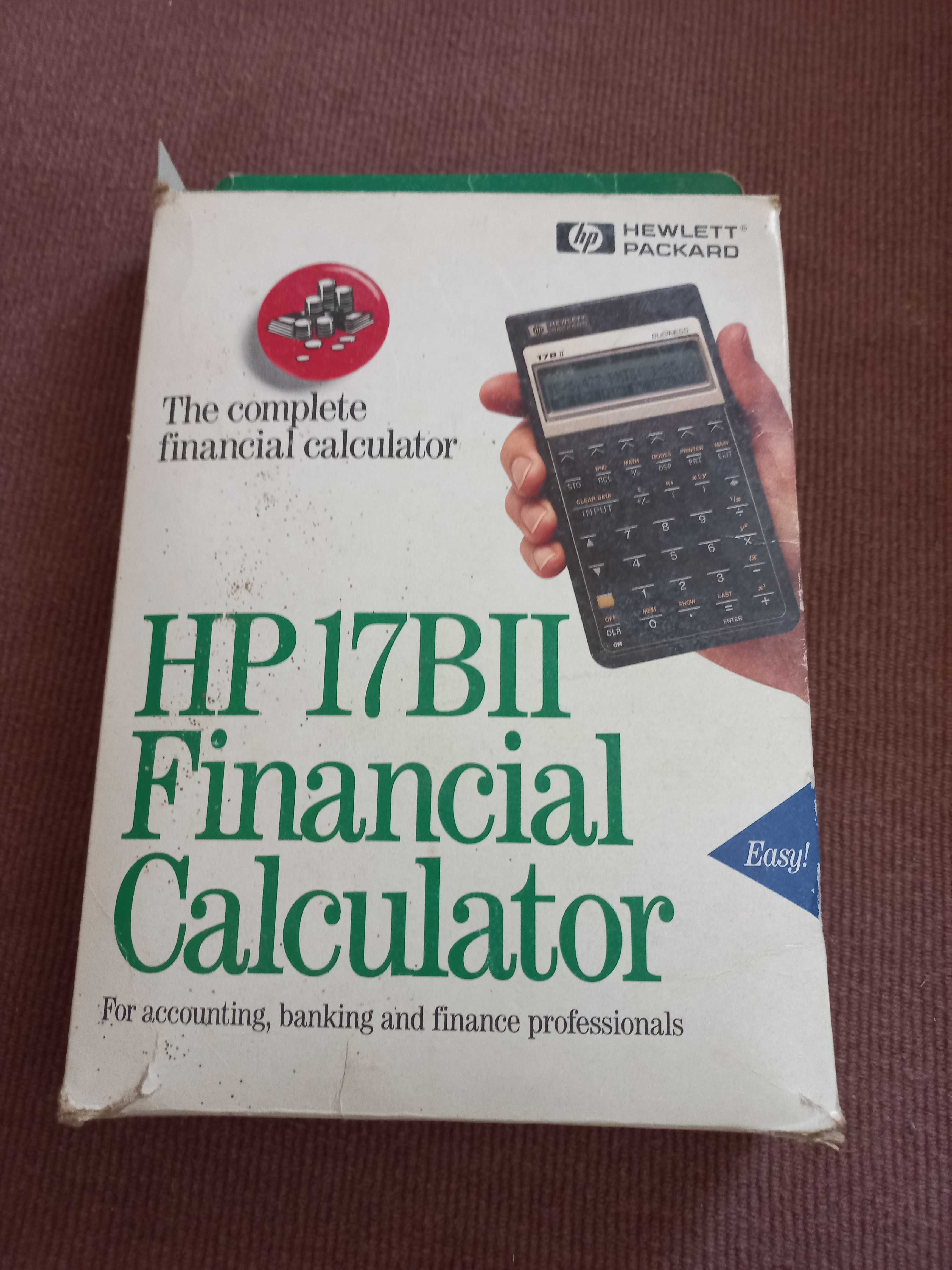 Calculadora HP 17 B II a funcionar, com caixa, manual e bolsa em pele.