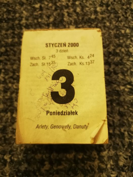 Kartka z kalendarza rok 2000
