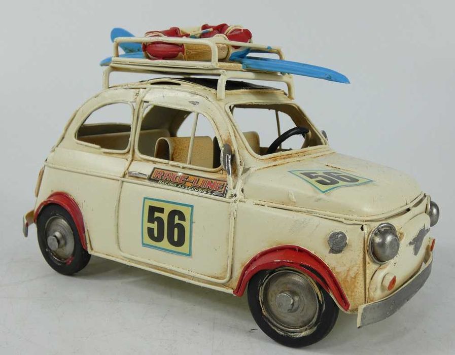 Metalowy kremowy model FIAT 500 ramka zdjęcie surf deska pojazd AUTO