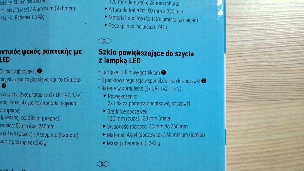 Szkło powiększające do szycia z lampką LED