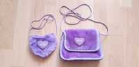 Nowy fioletowy pluszowy komplet torebka i mini torebka/portfelik LOVE
