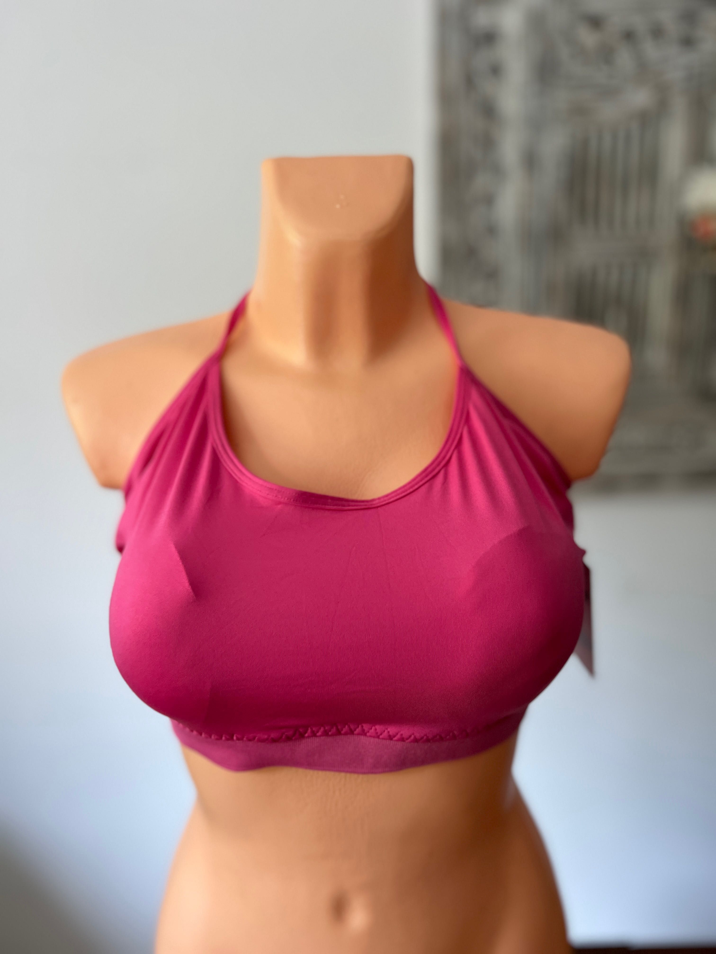 Stanik sportowy top crop top różowy plecy wycięte paski ramiączka xxxl