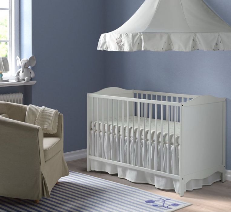 łóżeczko dziecięce Ikea Smagora + materac 120x60, białe łóżeczko