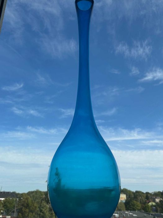 Chianti butla Horbowy szkło kolorowe turkusowe wys 84 cm