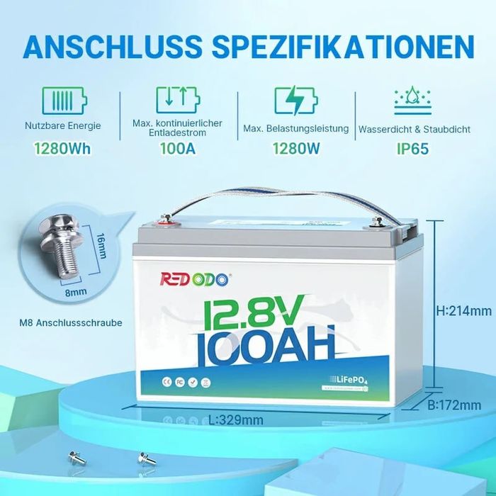 Redodo LifePo4 Акумулятор з Німеччини. 100 Аг не Гельовий, BMS 100A