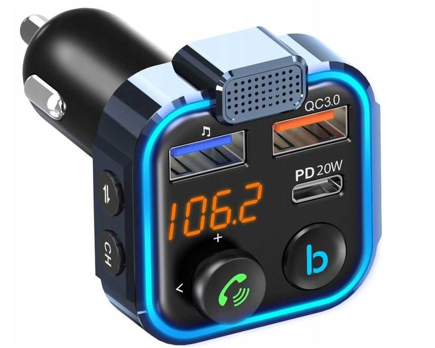 Transmiter Bluetooth Audio Fm Mp3 Bt Szybka Ładowarka 3x Usb 3.0 Rgb