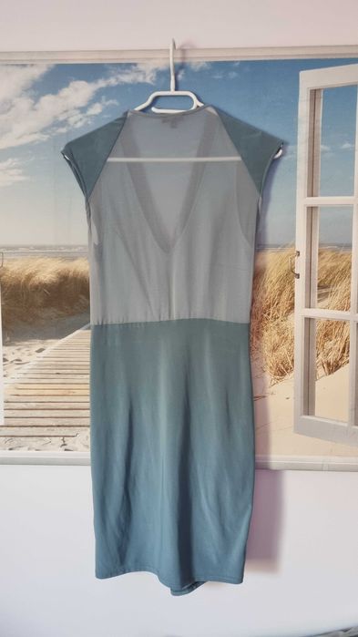 Sukienka szaro-błękitna, pięknie maskuje brzuszek, RiverIsland, rozm S