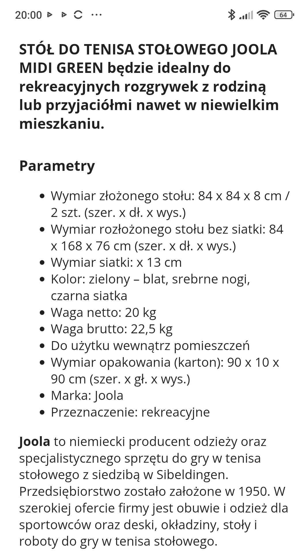 Stół do tenisa stołowego Joola midi green