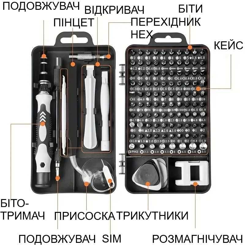 115 шт Набір: викрутка + біти. Комплект викруток
