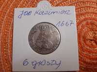 moneta srebrna Jana II Kazimierza z 1667r