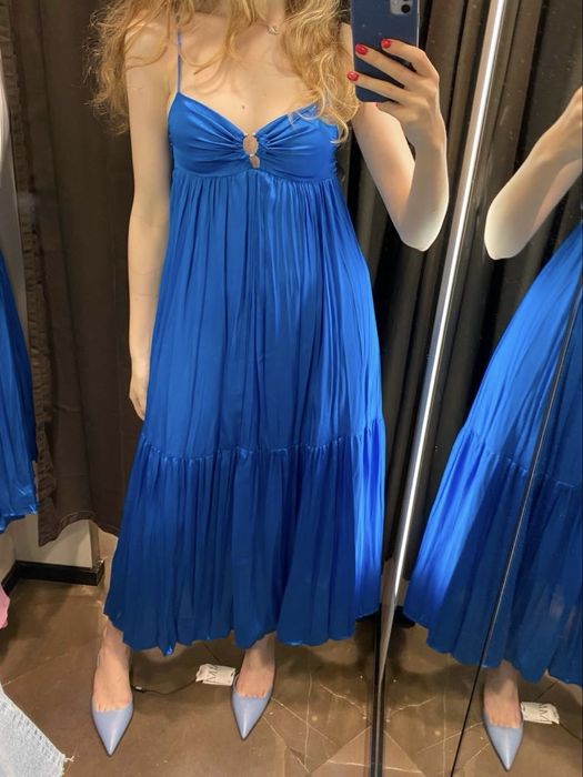 Сукня ZARA атласова синя М
