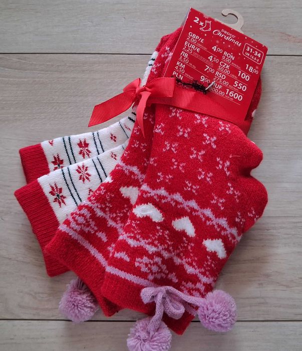 2x Nowe Ciepłe Zimowe Świąteczne Skarpetki Dziecięce PEPCO r. 31- 34