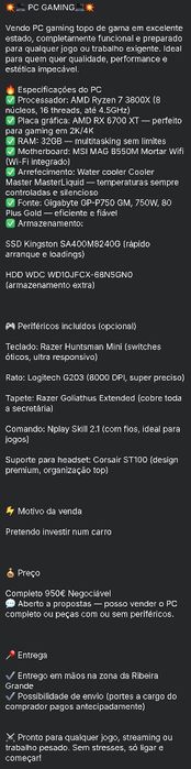 Vendo Pc Gaming! Especificações na última foto!