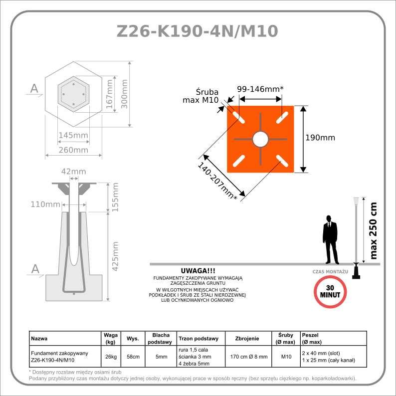 Stopa żelbetowa fundament kotwa betonowa wkopywana do lamp latarni