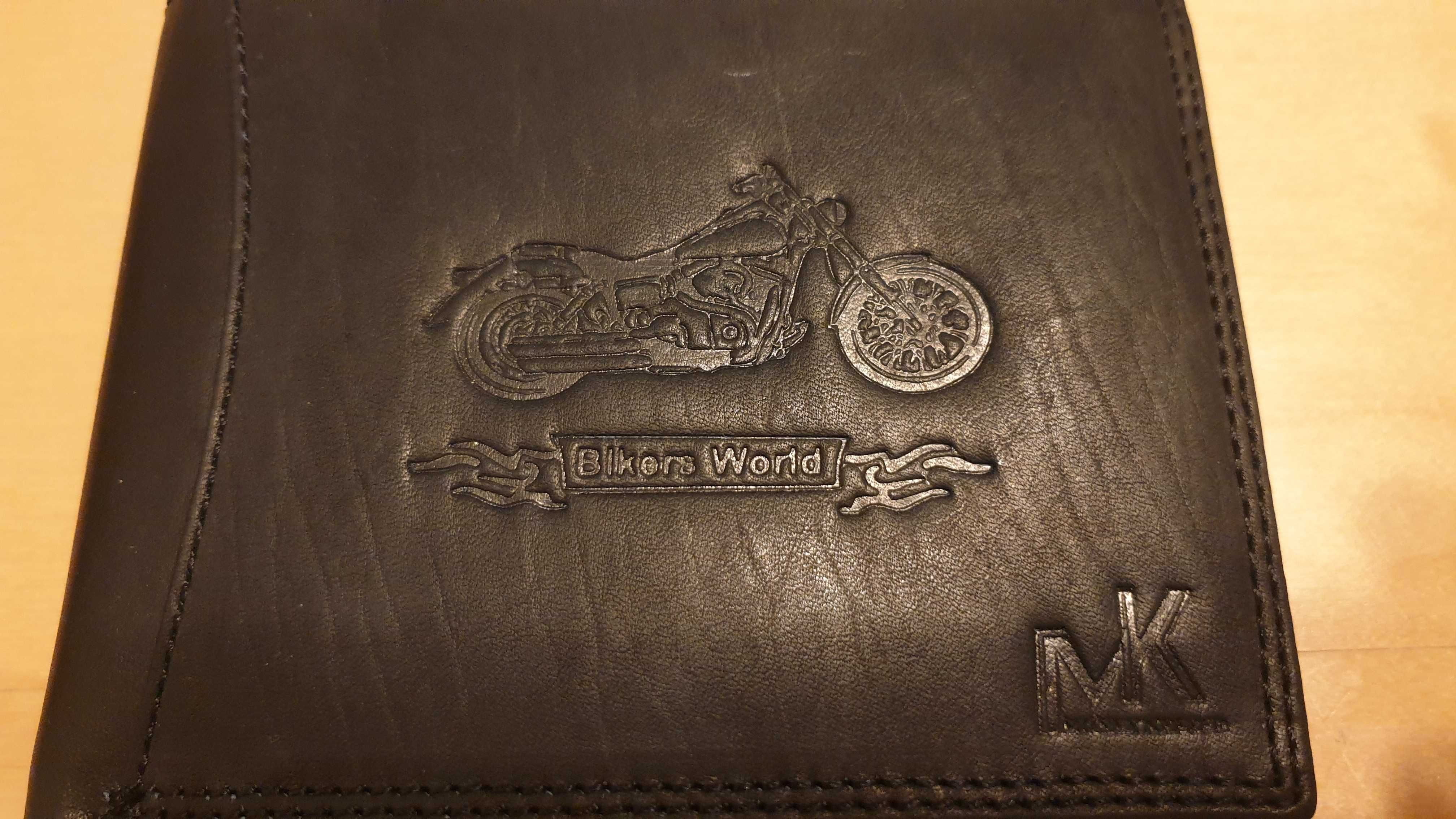 Portfel skórzany, czarny RFID wytłoczony motocykl