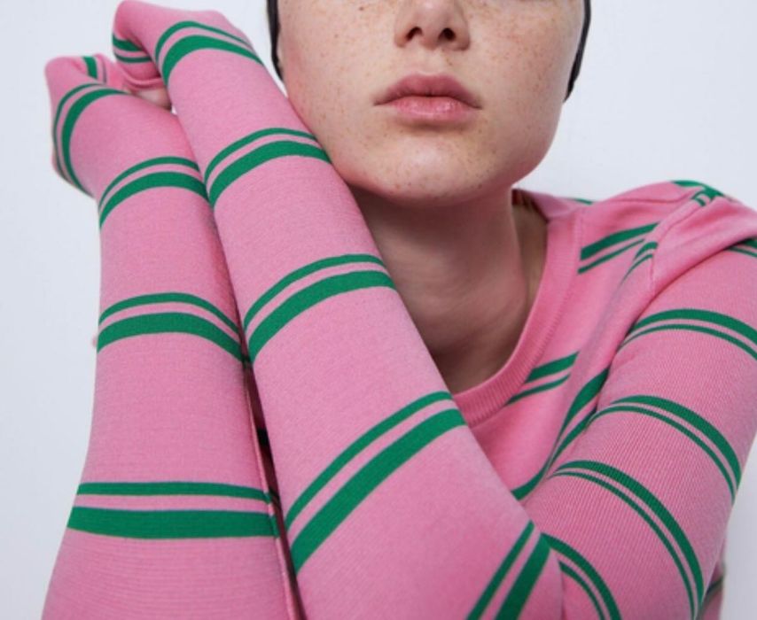 Кофта топ рожева зелена в полоску Zara светр