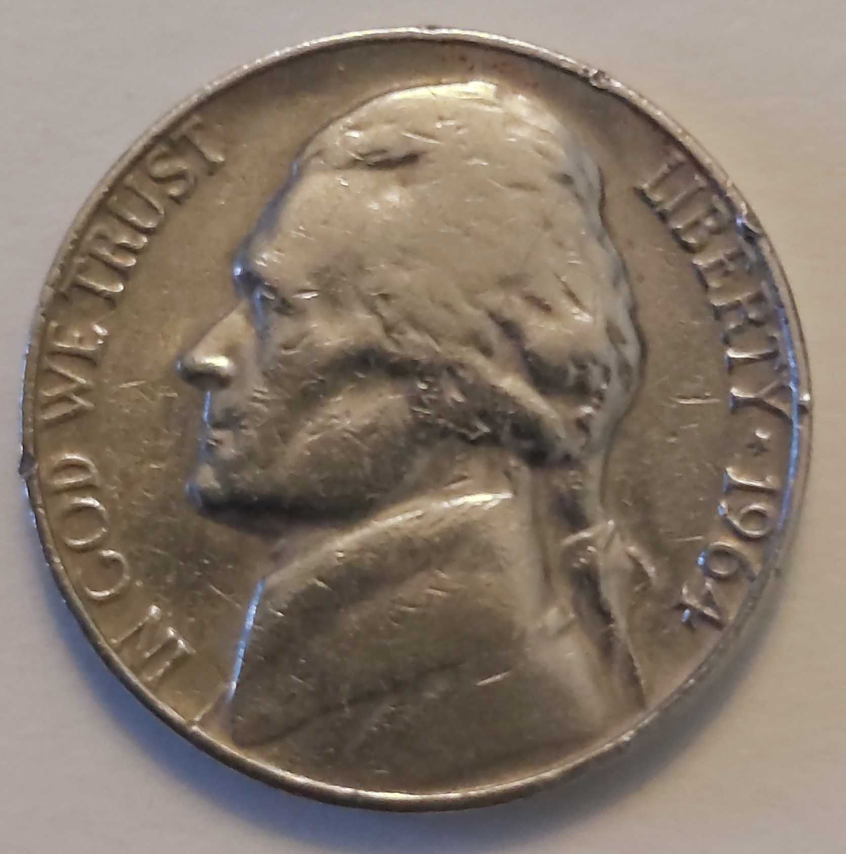 Lote de 3 Moedas de Five Cent de 1964 USA, Thomas Jefferson