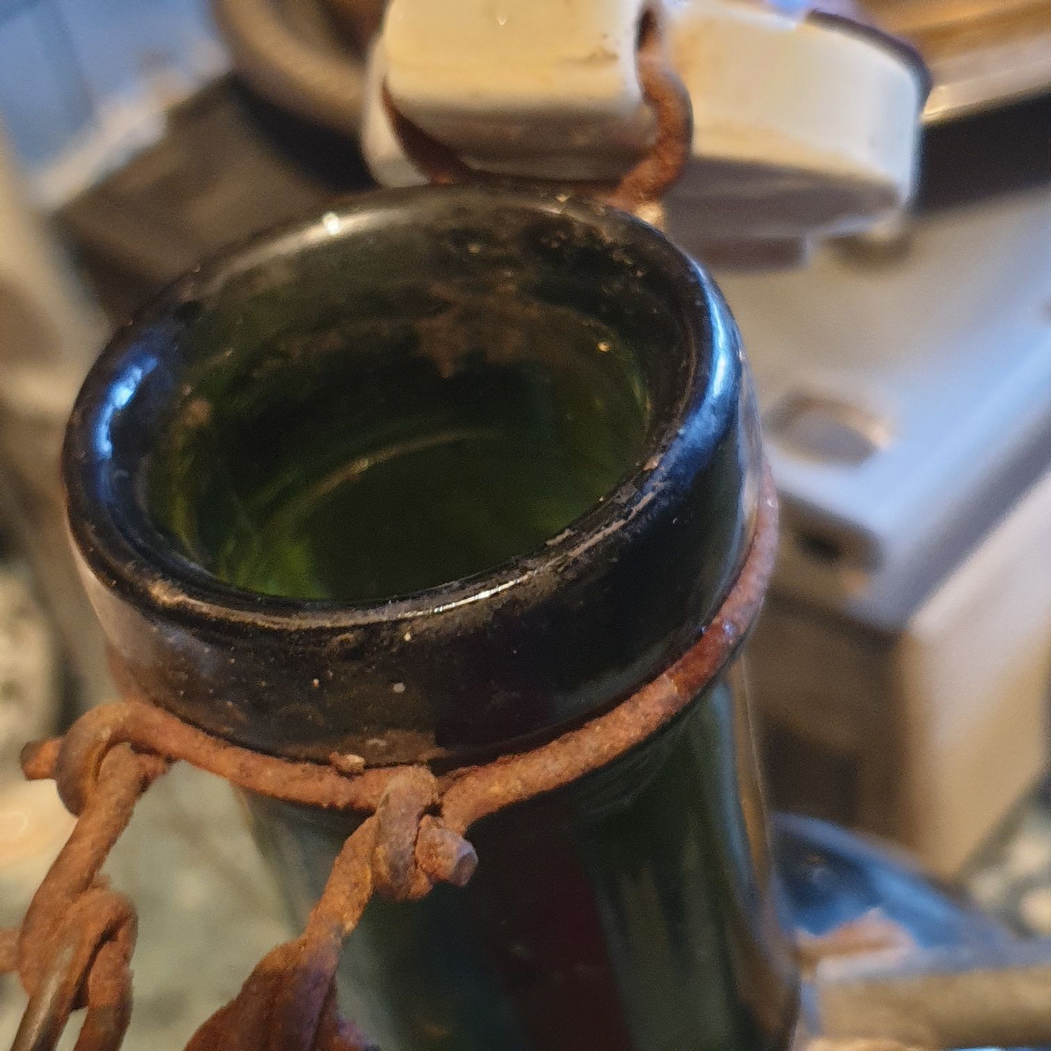 Alte Green Flasche mit Keramik, Germany Bottle 2 liter 19th