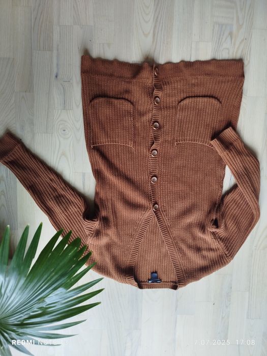 Ciepły gruby jesienny jesień rustykalny sweter zapinany H&M mama mom m