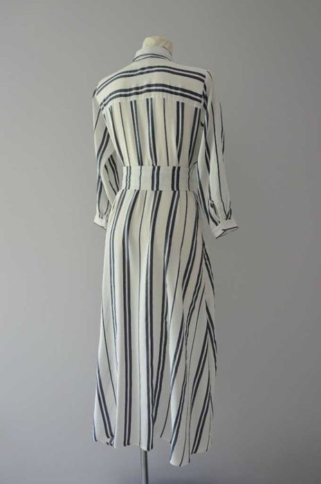 Zara długa lniana sukienka w paski len old money timeless dress 36 S