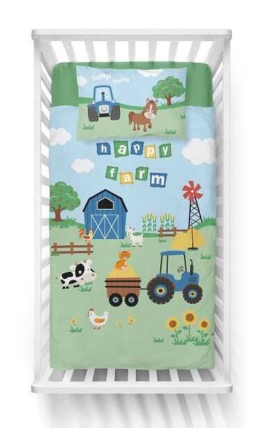 Pościel bawełniana KOMPLET DO ŁÓZECZKA Farma 90 x 120 Dla chłopca
