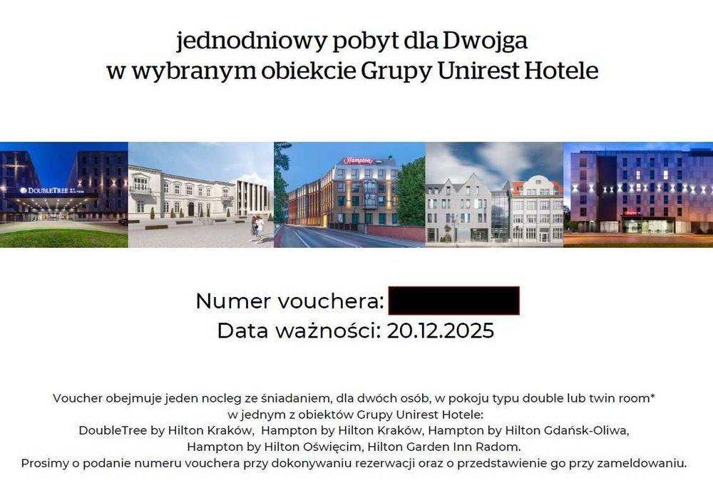 Voucher na pobyt dla dwojga Hotel Hilton