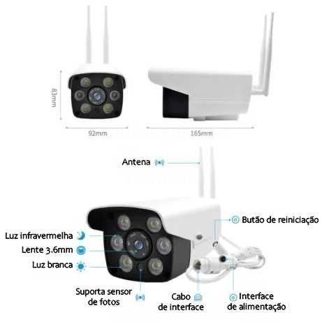 Câmara Vigilância * Sem Fios * WiFi * FullHD * Exterior * CCTV