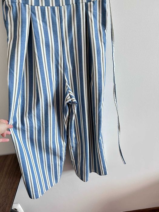 Damski kombinezon sukienka w paski 36 błękitna boho