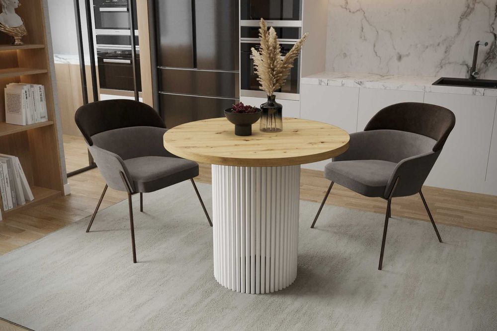 Nowoczesny okrągły stół do jadalni THOR fi90cm metalowa tuba walec