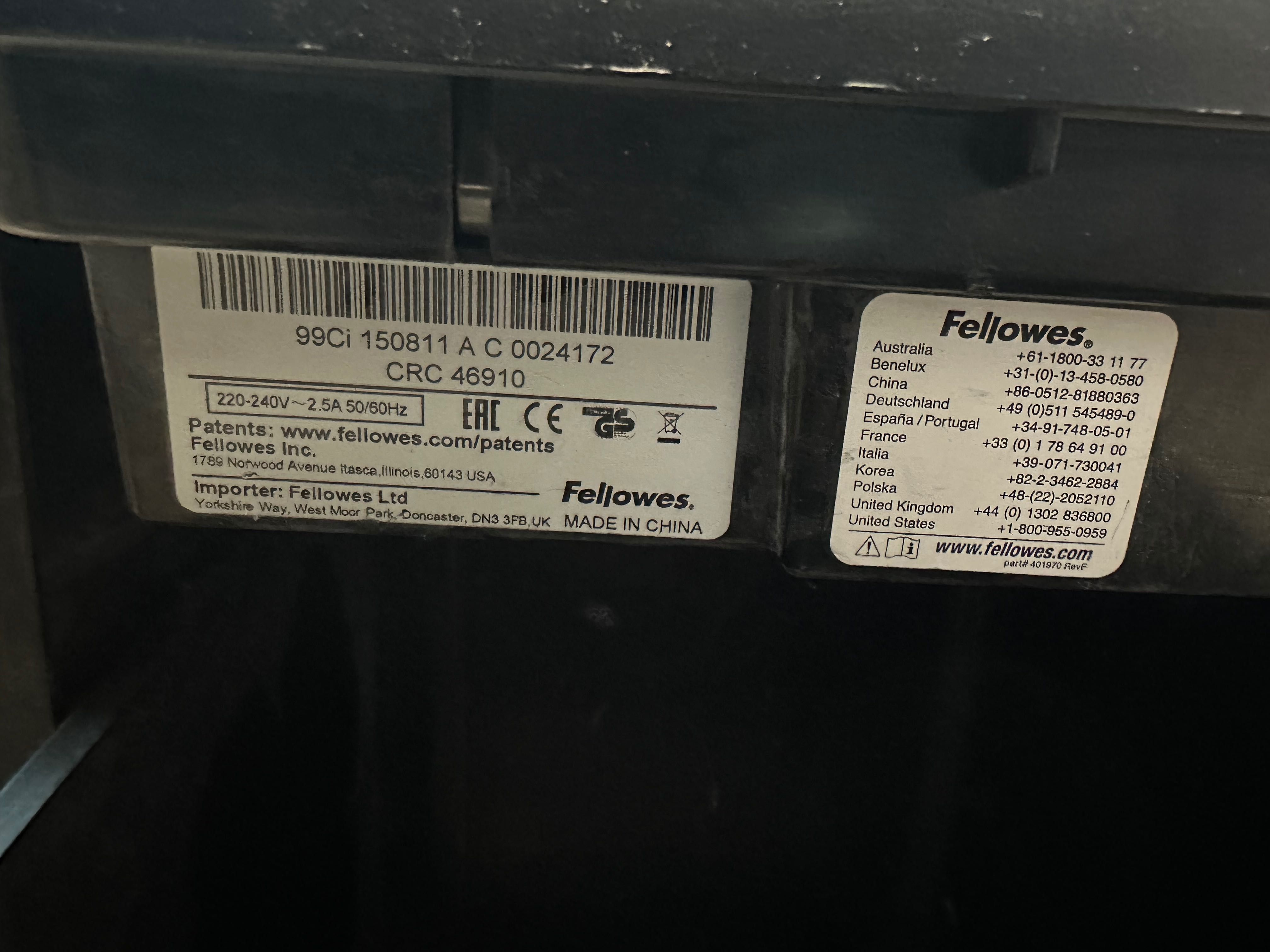 Używana niszczarka  FELLOWES 99 Ci