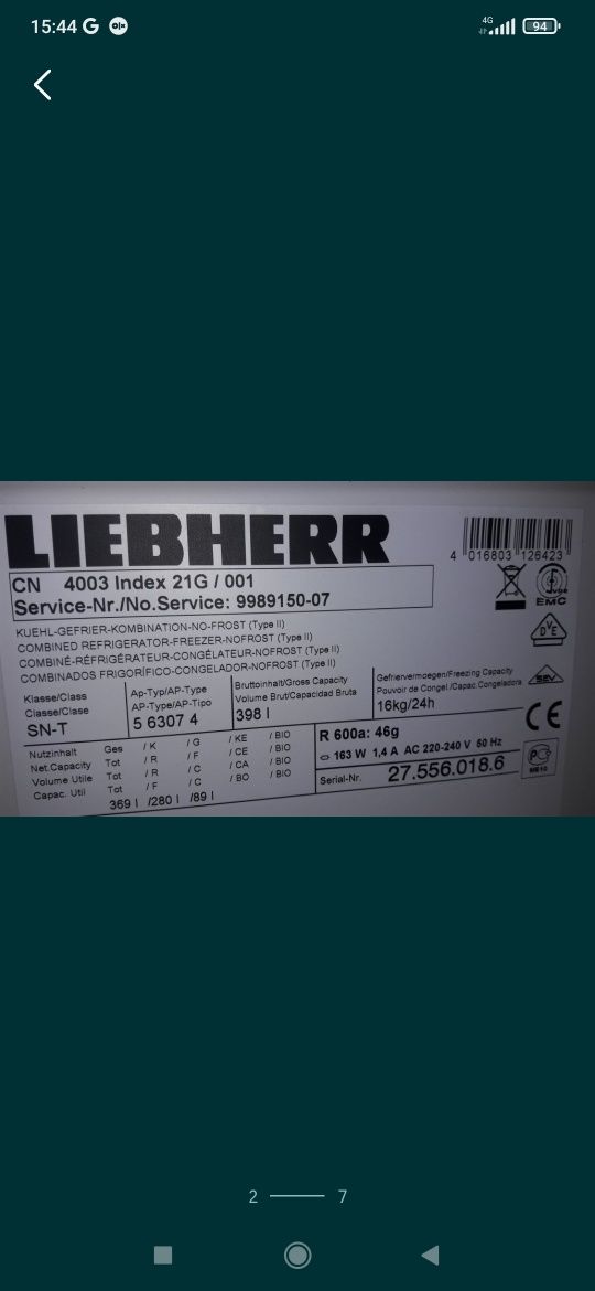 Холодильник Liebherr  CN4003 по запчастям