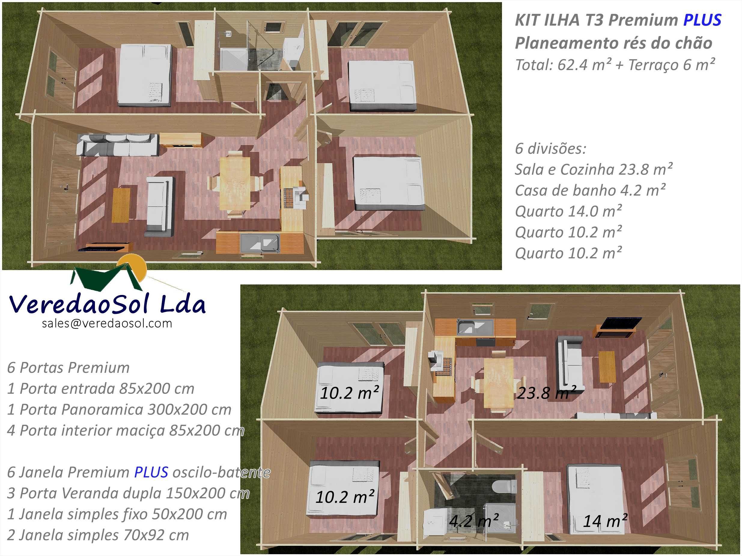 Casa Madeira ILHA T3 44mm - 68.4 m² com terraço Qualidade Premium PLUS