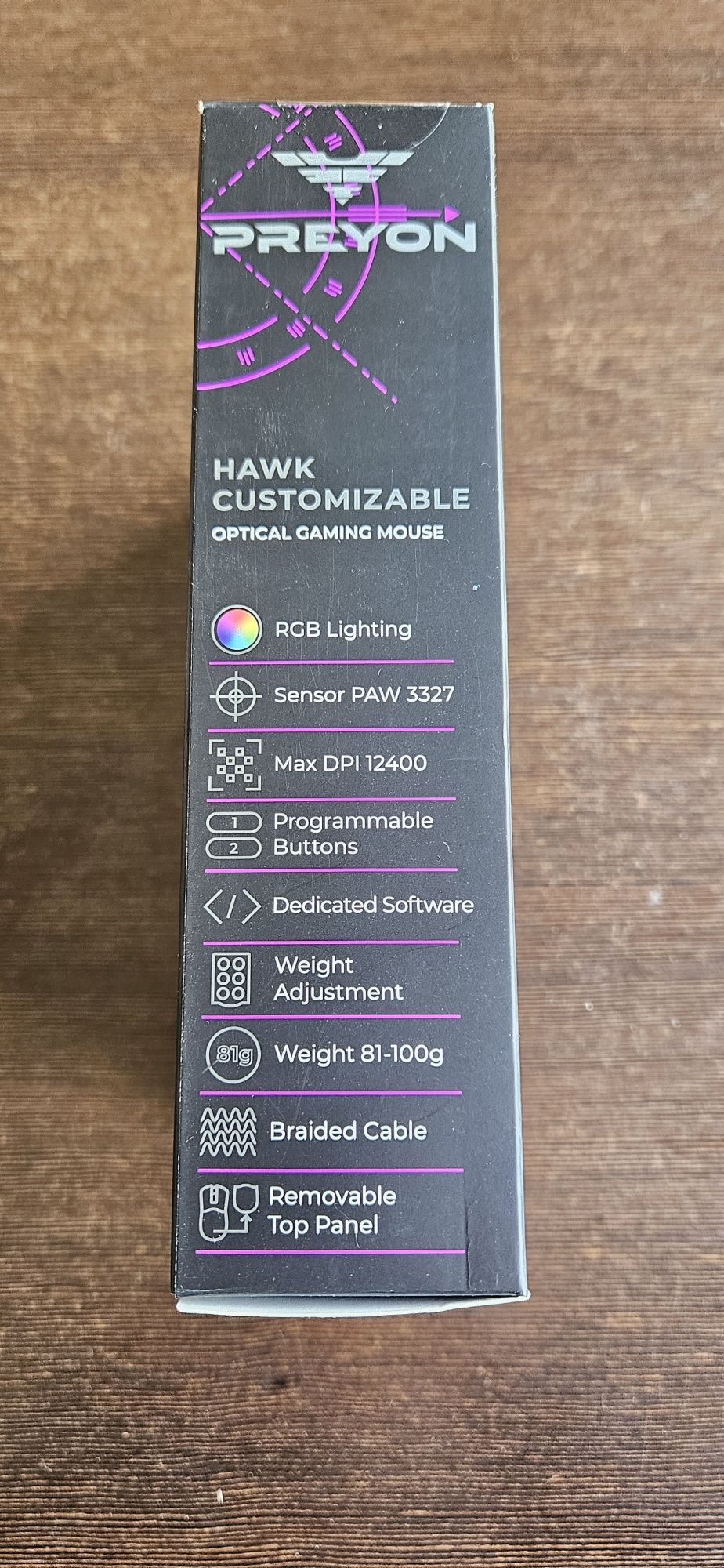 Myszka gamingowa Preyon Hawk Customizable 12400 DPI RGB