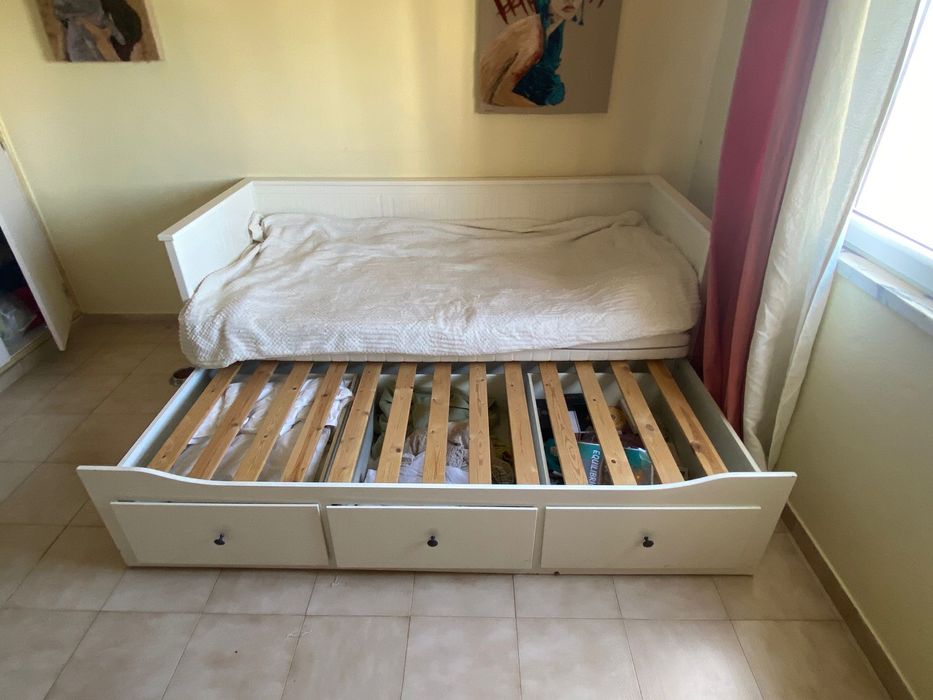 Cama individual/dupla com 3 gavetas branco, 80x200 cm