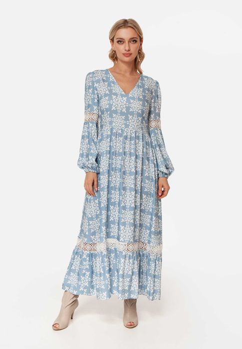 Sukienka maxi błękitna 100 % wiskoza - polska produkcja