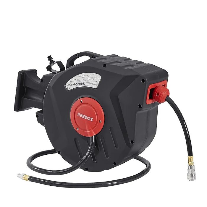 Arebos Wąż do kompresora| 20 m | Uchwyt ścienny obrotowy